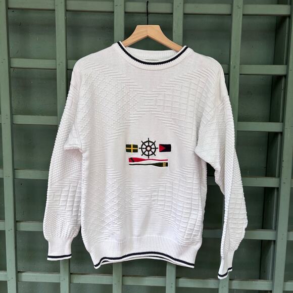 Other - Vintage 90s Van Heusen 417 Nautical Cable Knit Sweater szM Grandpa Old Money